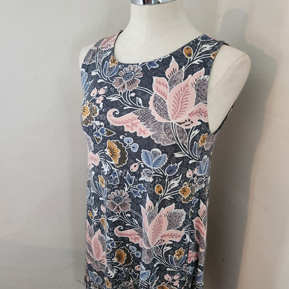 LOFT Petites Navy Floral Paisley Sleeveless Knit Shift Dress XSP - Picture 7 of 7